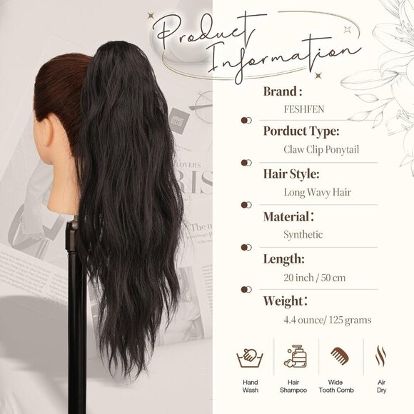 Synthetic Ponytail Extensions Long Wavy Clip-in Hairpiece for Women 20\